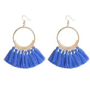 Baby Blue Tassel Hoop Earrings
